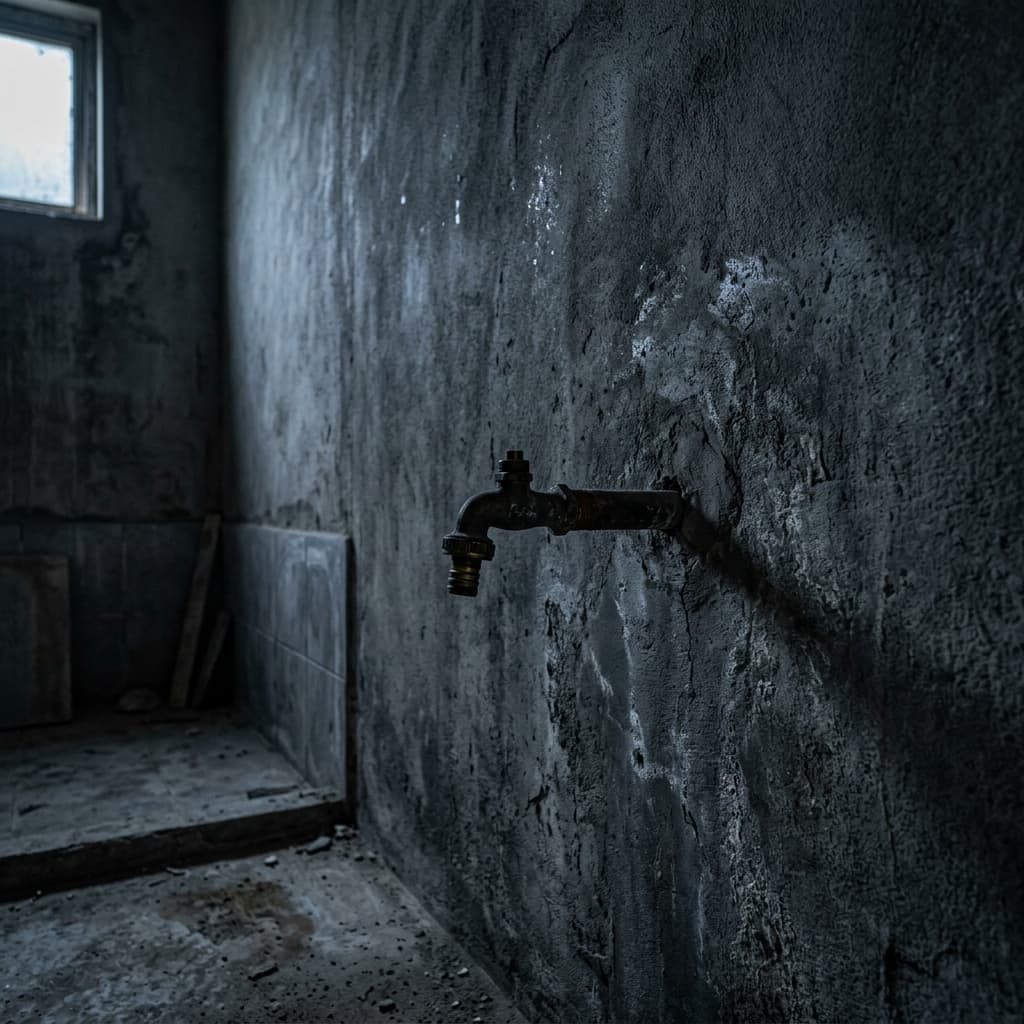 Bare concrete wall before mirror setup